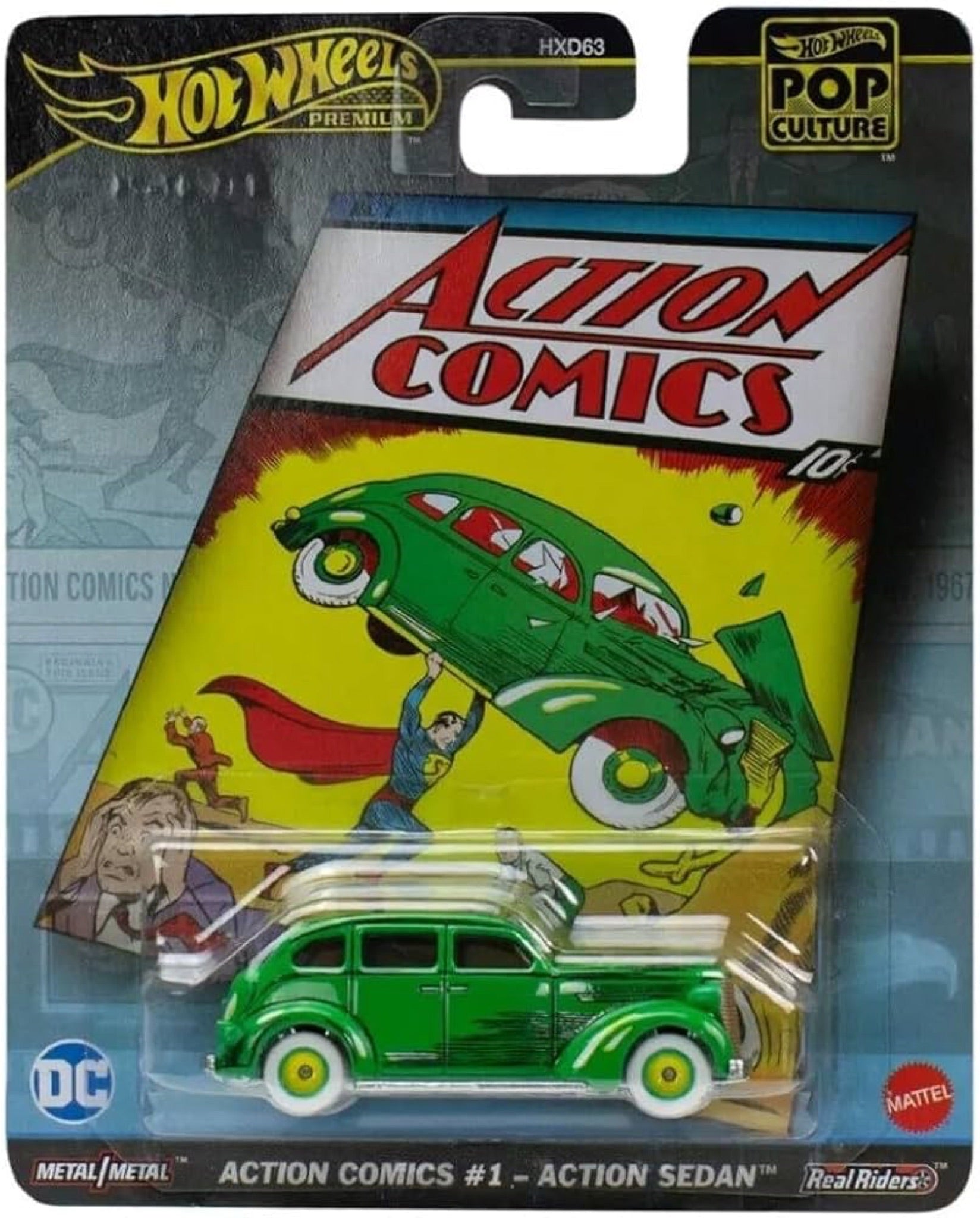 Hot Wheels Premium Pop Culture DC Action Comics #1 Action Sedan 1:64 green die-cast on card