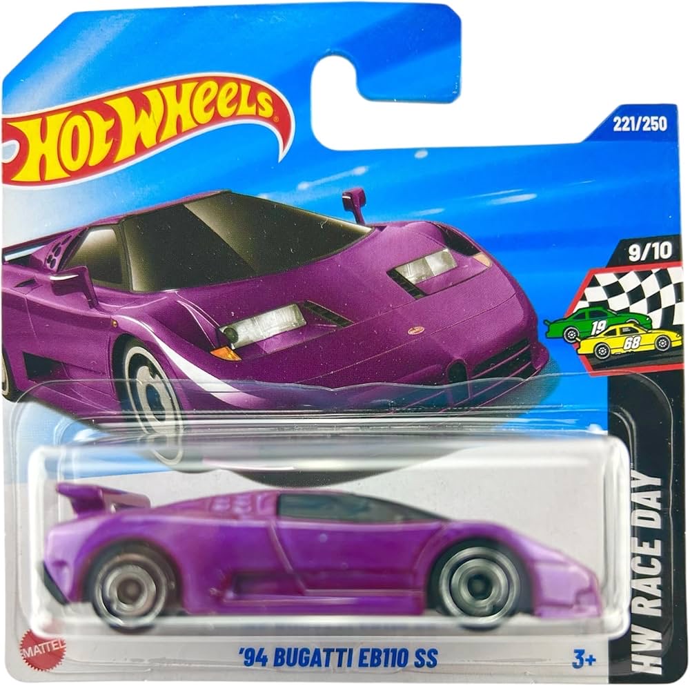Hot Wheels '94 Bugatti EB110 SS purple 1:64 die-cast on card