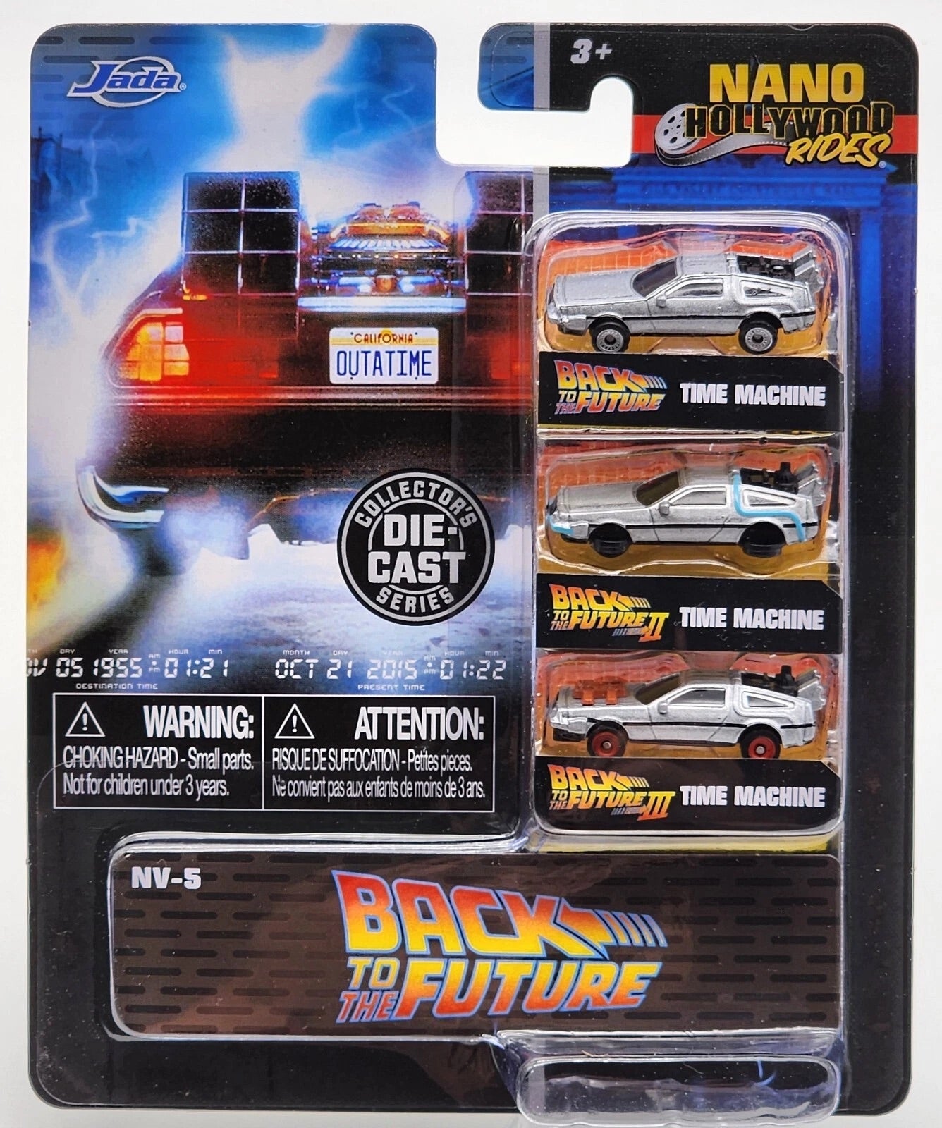 Jada Nano Hollywood Rides Back to the Future Time Machine 3-pack die-cast on card