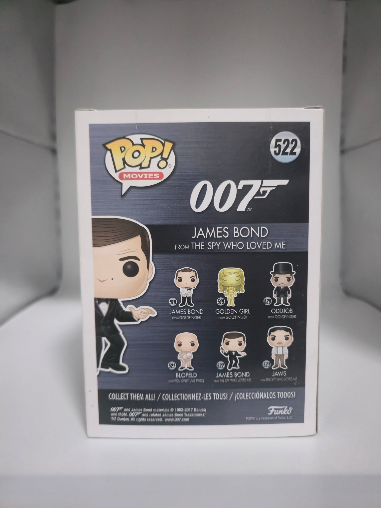 James Bond from The Spy Who Loved Me Funko Pop #522 back of box