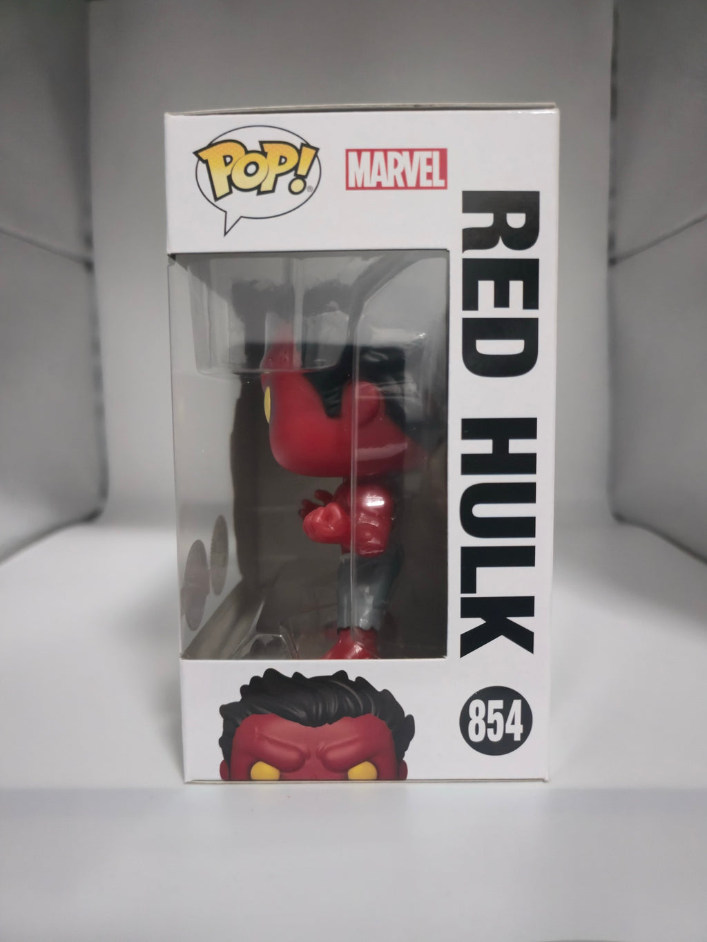 Red Hulk Funko Pop #854 side of box