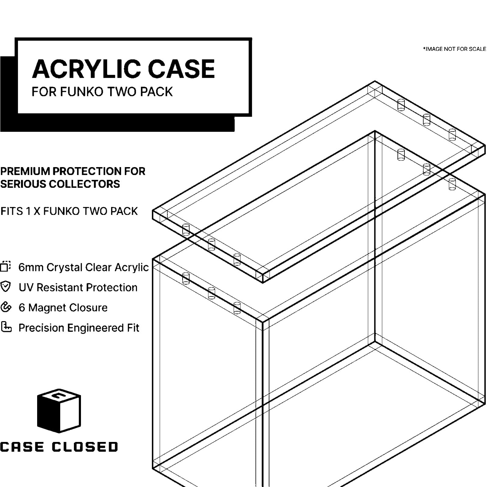 Acrylic case for Funko two pack - 6mm crystal clear acrylic, UV resistant, 6 magnet closure