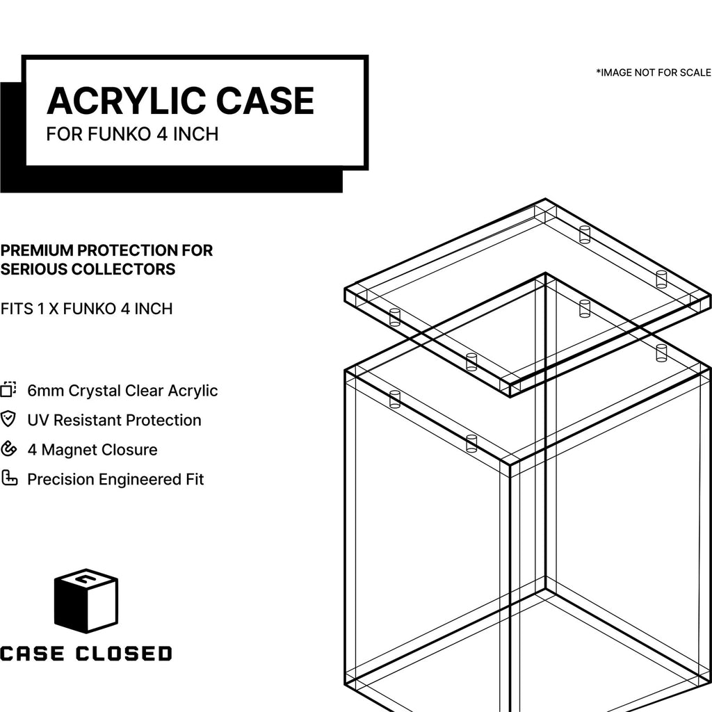 Acrylic case for Funko 4 inch - 6mm crystal clear acrylic, UV resistant, 4 magnet closure