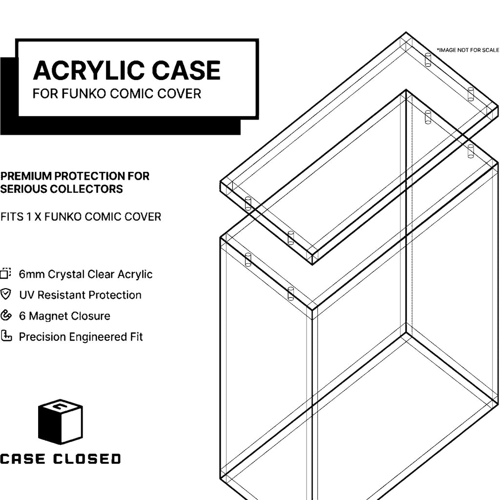 Acrylic case for Funko comic cover - 6mm crystal clear acrylic, UV resistant, 6 magnet closure