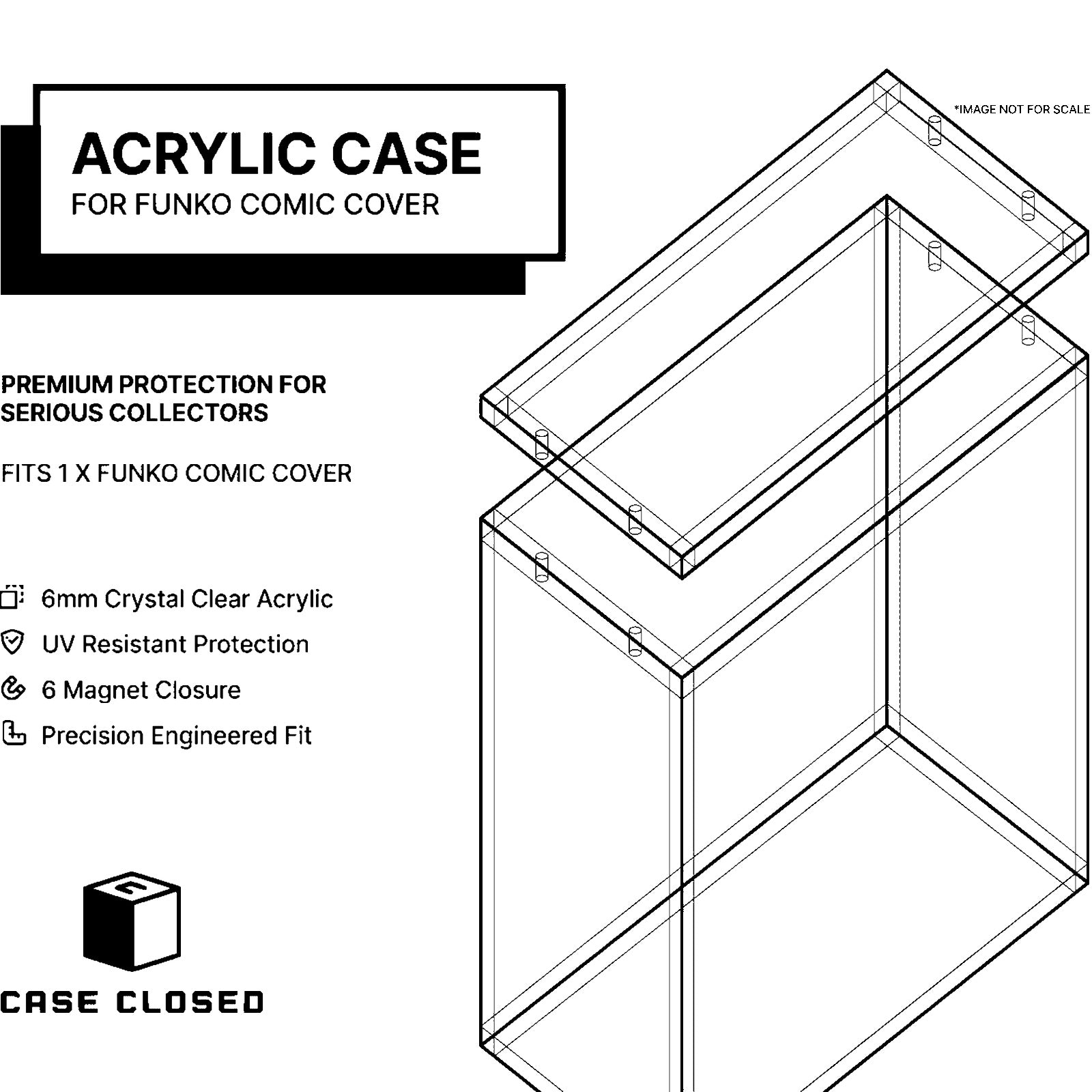 Acrylic case for Funko comic cover - 6mm crystal clear acrylic, UV resistant, 6 magnet closure