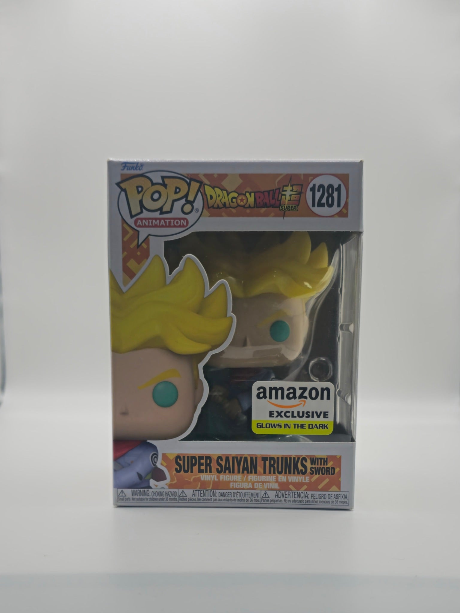 Funko Pop Dragon Ball Super Saiyan Trunks with Sword #1281 Glow in the Dark - front of box
